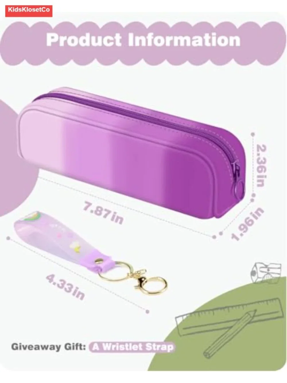 Silicone Pencil Case with Wristlet, Big Capacity Zipper Pen Bag for Students,